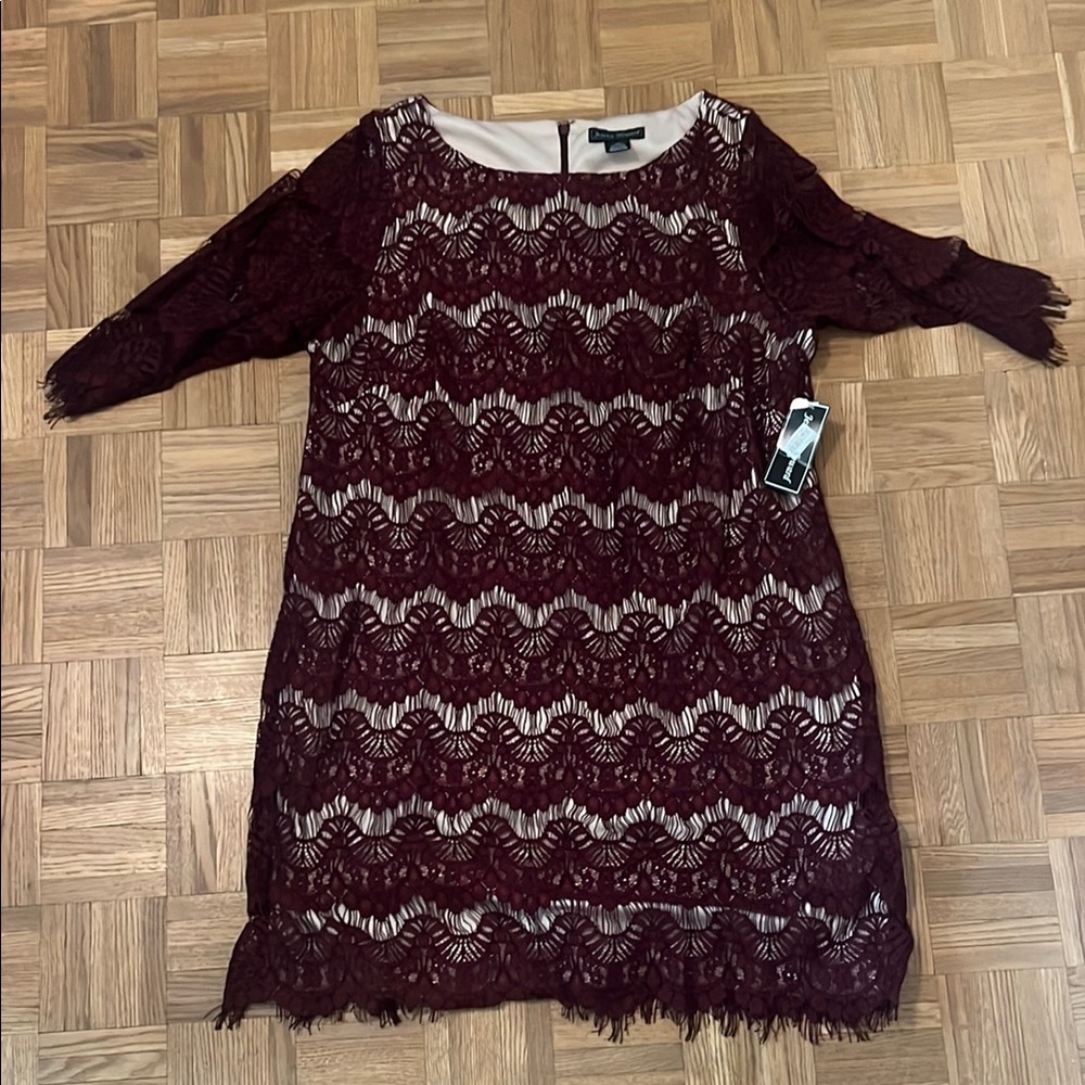 Cynthia Rowley Burgundy Lace Long Sleeve Dress